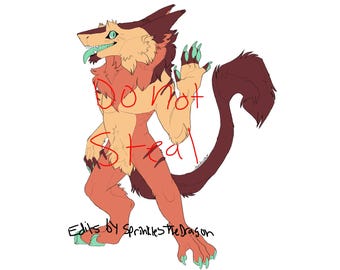May include: A digital illustration of a humanoid creature with a wolf-like head and a long tail. The creature is primarily orange and tan, with brown accents. The text "DO NOT STEAL" is written across the body in red. The text "Edits by SprinklesTheDragon" is written at the bottom.