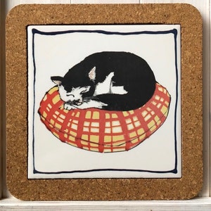 Soporte para tetera de corcho con forma de gato negro, salvamanteles Kitchen Cat