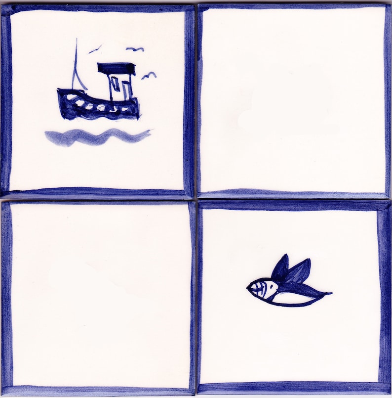 Plain Delft With Blue Painted Border for Splashbacks Match Etsy