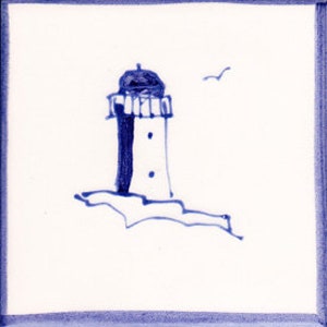 Hand painted  and glazed delft decorative tile, lighthouse, splash back tiles, bathroom tiles