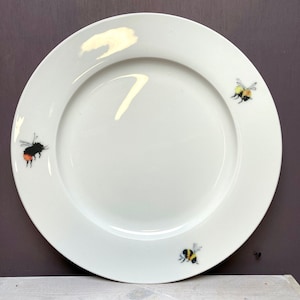 Bee Dinner Plate: Hand-Painted Bone China Plate, Made in UK