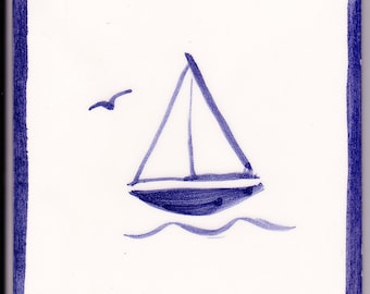 Hand-Painted Delft Tile: Sailing Boat Wall Plaque