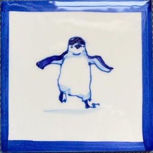 NEW! hand painted Penguin delft tile, hanging gift tile, splash back tiles, kitchen tiles