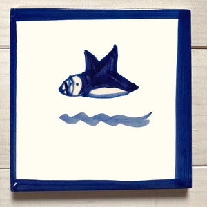 NEW! Two sizes options! Hand painted and glazed delft tile, flying puffin, kitchen tiles, splash back tiles, bathroom tiles
