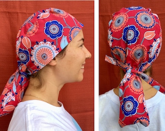 Schnittmuster für eine chirurgische Haube zum Nähen, mit einem Pferdeschwanz-Beutel