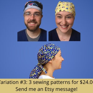 Scrub Cap Printable Pattern without Bias Tape and without Hair Pouch use for short or long hair PDF Print to Scale at Home image 10
