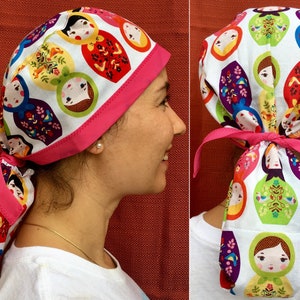 Surgical Cap with Ponytail Pouch for Long Hair for Doctors, Nurses, Dentists, Dental Hygienists, Vets