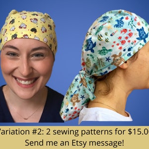 Scrub Cap printbaar patroon zonder biaisband en zonder haarzakje gebruik voor kort of lang haar PDF Print op schaal thuis afbeelding 9