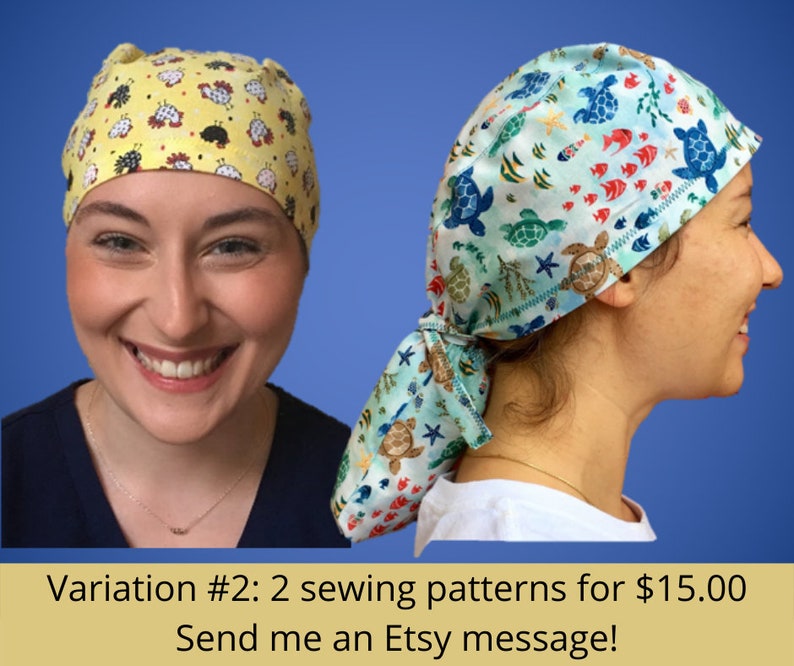 Scrub Cap printbaar patroon zonder biaisband en zonder haarzakje gebruik voor kort of lang haar PDF Print op schaal thuis afbeelding 9