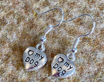 Cute “I Love my Dog” Earrings. Beautiful gift.