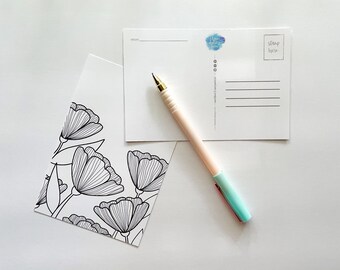 Tulips Postcard, ONE Coloring Book Postcard