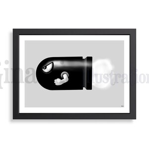 The &#39;Bill&#39; Print - Digital Monochromatic Art - Super Mario - Digital Print - Original Illustration - Inktober 2020 - Ginamia Illustrations