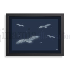 The &#39;Santi&#39; Print - Digital Monochromatic Art - Seagull Seaside - Original Digital Illustration - Inktober 2022 - Ginamia Illustrations
