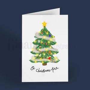 O Sapin de Noël - Carte de voeux de Noël A6 2024 - Sapin de Noël avec décorations - Illustrations Ginamia