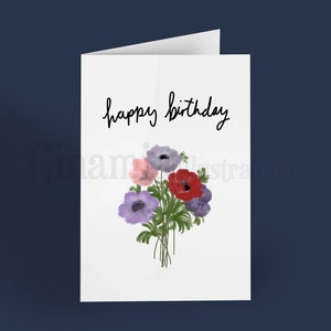 Strauß Posies - Groß - Geburtstag A6 Grußkarte - Rot Lila Rosa Blumenstrauß - Ginamia Illustrationen