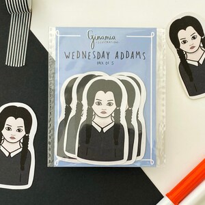 Wednesday Addams Mini Planner Stickers - Halloween - Pack of 5 - Gothic Illustrated Sticker Set - Addams Family - Ginamia Illustrations