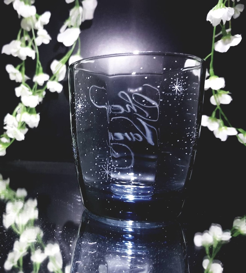 hand engraved Personalised blue glass tumbler glass whiskey, christmas glass rum navy coloured glass