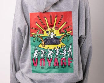 NEW Voyage Rave Flyer Hoodie in Grey, printed front and back