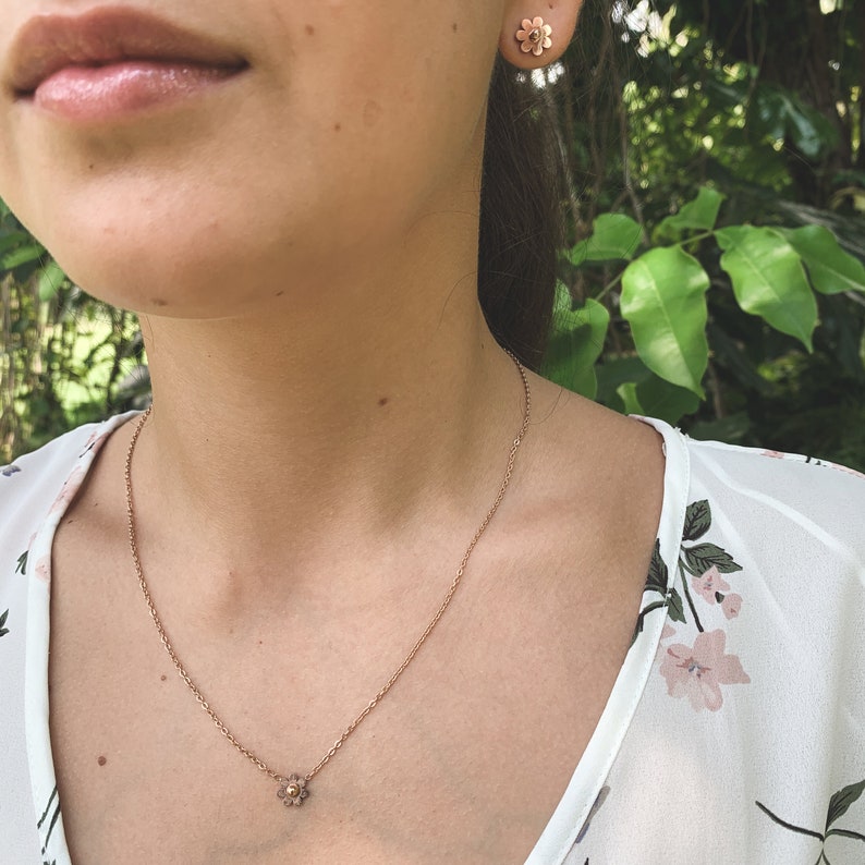 Rosette Necklace Stainless Steel Necklace Flower Necklace Etsy