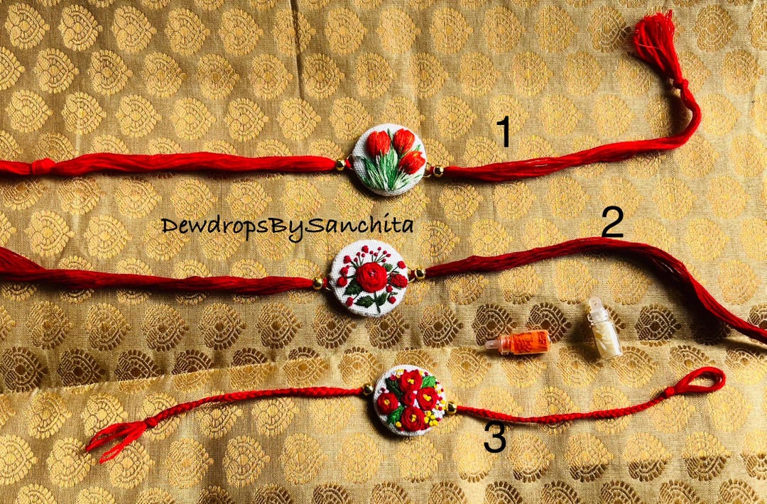 Embroidery Rachu Hand Embroidery Rakhi for Raksha Bandhan - Etsy