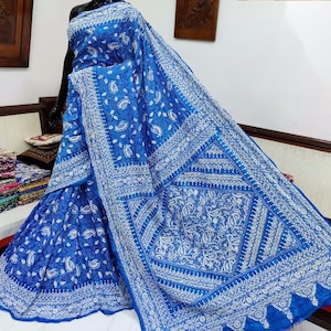 Exclusive Hand embroidered Sujni Kantha on pure Bangalore silk saree