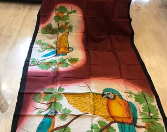 Hand painted Bishnupur katan silk saree