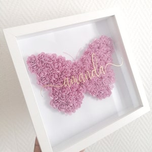 Butterfly paper flower frame Personalized gift for little girl, birth, birthday Girls bedroom decoration Magical decor image 2