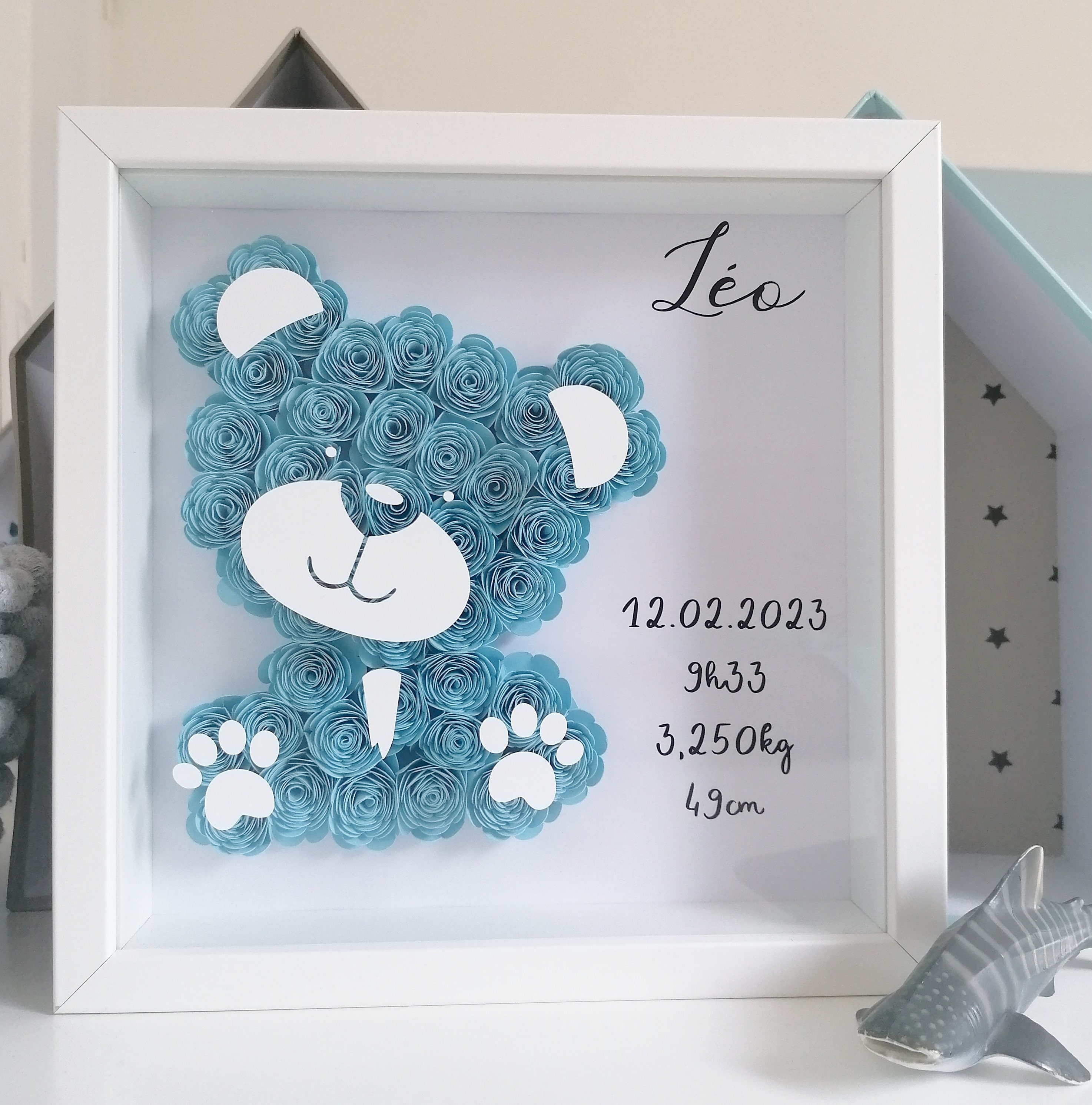 Personalized Bear Paper Flower Frame Personalized Birth, Birthday