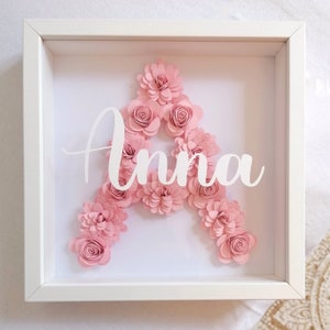 Personalized Initial Letter Flower Frame | Personalized Birth, Birthday, Baby Shower Gift | Personalized Baby Room Frame