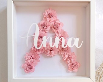 Personalized Flower Initial Letter Frame | Birth gift, birthday, personalized babyshower | Personalized baby room frame