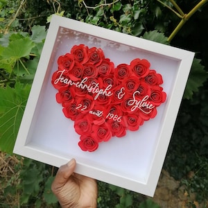 Personalized Heart Paper Flower Frame | Personalized Anniversary Gift for Couple, Valentine's Day, Wedding | Personalized Date Couple Frame