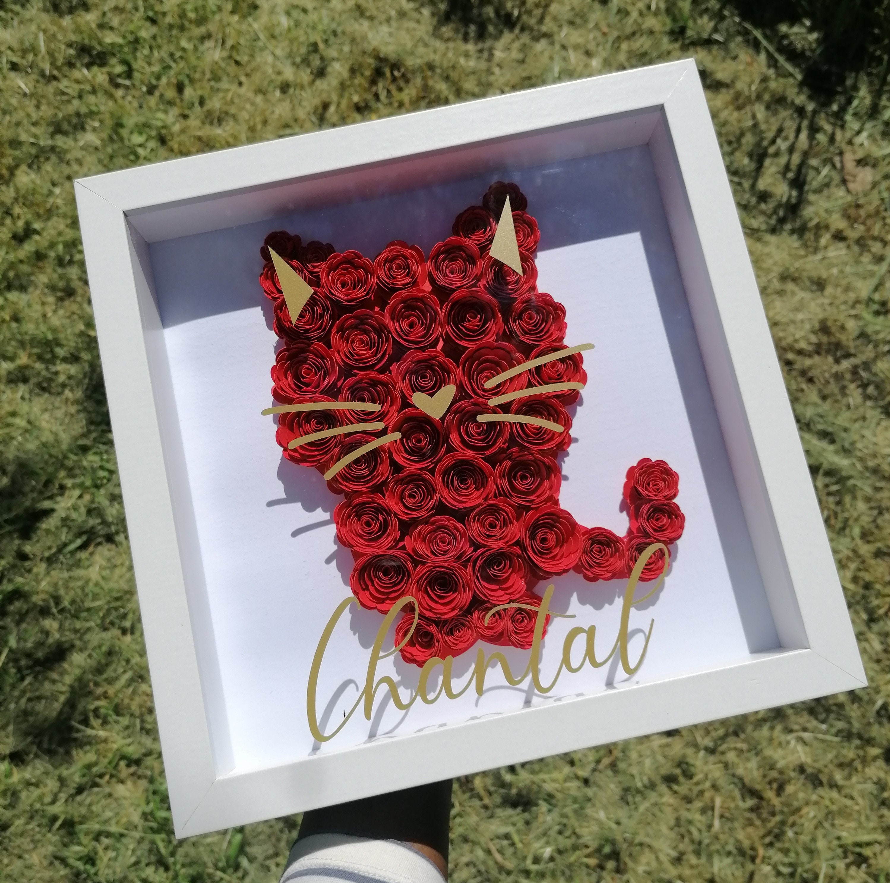 Décoration Chat, Affiche Chat Personnalisé, Cadre Fleur Prénom, Shadow Box, Personnalise, Cadeau Kaw