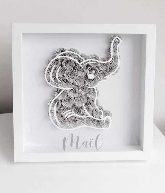 Custom Paper Flower Elephant Frame Personalized Baby Room