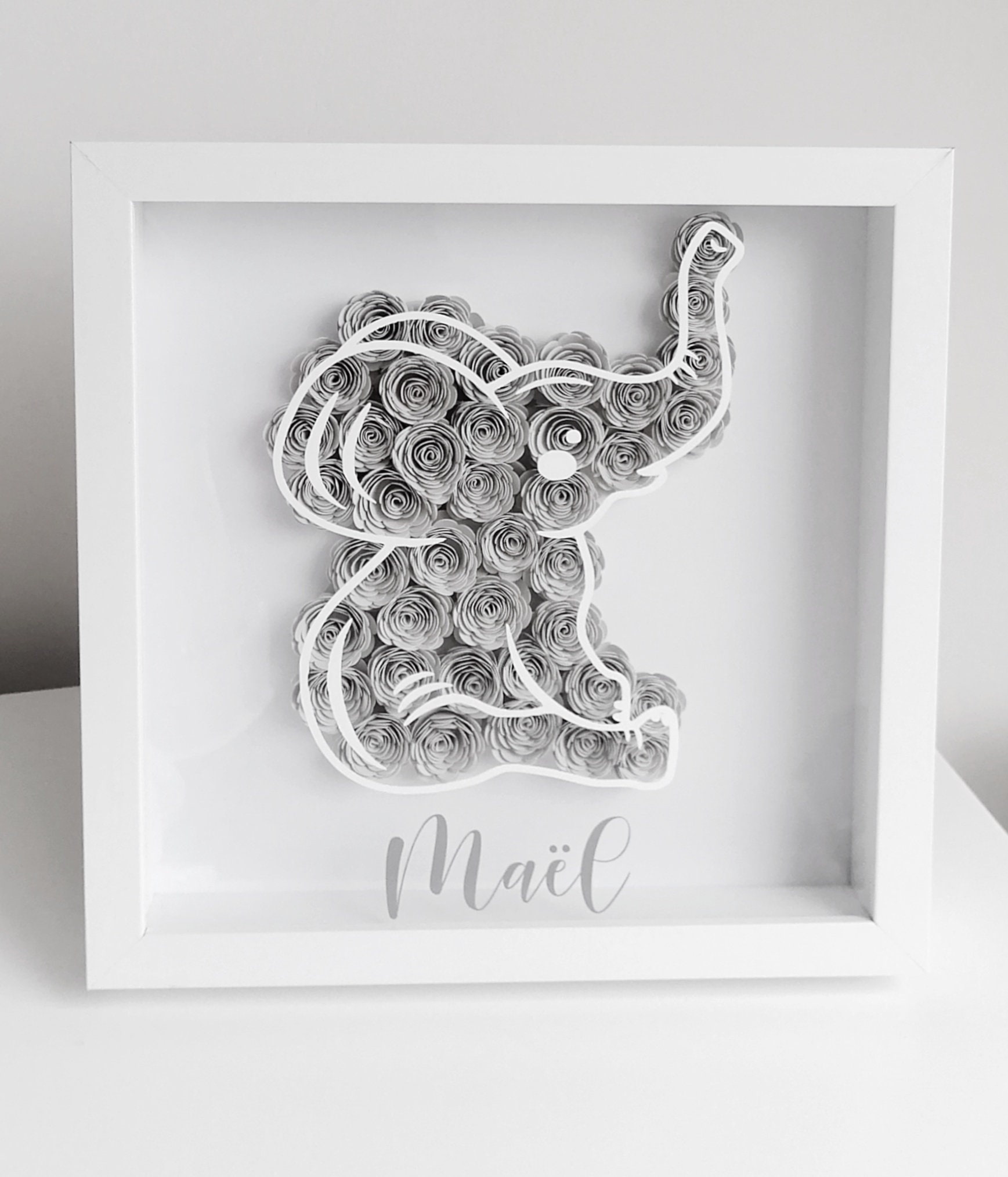 Cadre Éléphant, Affiche Prénom Chambre Bébé , Cadre Décoration Bébé, Enfant, Cadeau de Naissance, Fl