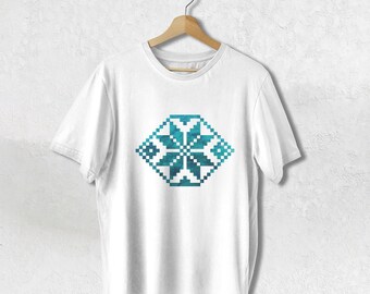 Romanian Folk Art T-Shirt: Geometric Water Design, Unisex Tee