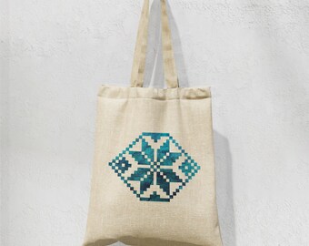 Geometric water - Traditional Romanian Cotton Canvas Tote Bag | Shopping Bag | Book Lover Gift