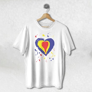 Romanian Flag Heart T-shirt - Unisex Cotton Tee for Casual Wear - Celebrate Romania with a Traditional Romanian Style Shirt