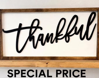 Rustic Wooden "Thankful" Sign: 3D Farmhouse Wall Decor | Ready to ship today