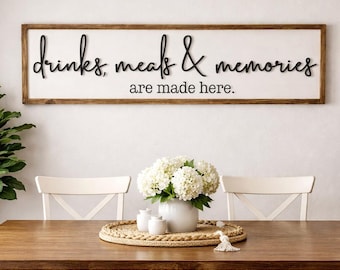 Placa de cozinha estilo fazenda: Impressão 3D "Bebidas, Refeições e Lembranças"