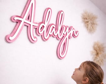 Placa de madeira personalizada com nome, decoração para quarto de bebê, placa com nome estilo boho para menina, placa para colocar acima do berço, placa com nome em camadas, placa com nome para menino, placa recortada para bebê