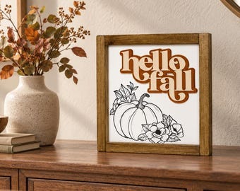 Hello fall sign | Layered Thanksgiving Decor | Farmhouse Autumn Wall arts
