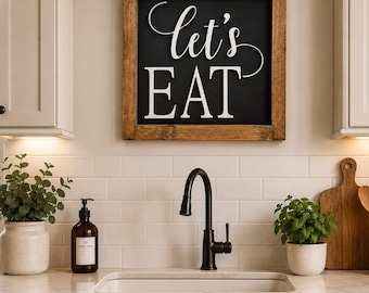 Let's Eat Kitchen Sign – Rustic Farmhouse Wood Framed Wall Decor