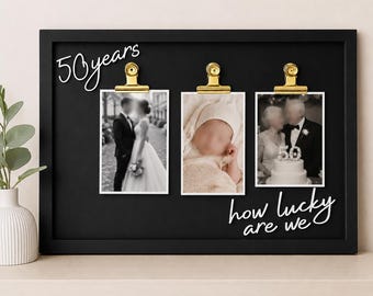 50th Anniversary Photo Display: Elegant Black & Gold Keepsake