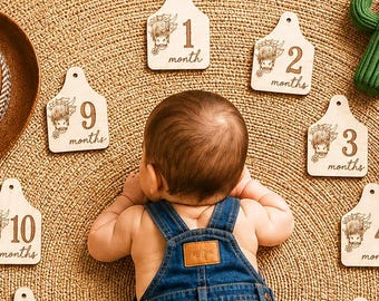 Highland Cow Baby Milestones | Rustic Western Baby Photo Props | Monthly Milestone Signs