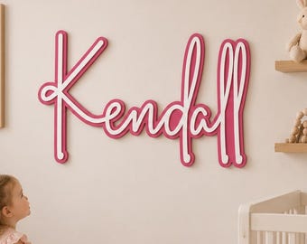 Custom Layered Wood Name Sign, Cursive Nursery Wall Art, Modern Boho Farmhouse Home Decoration