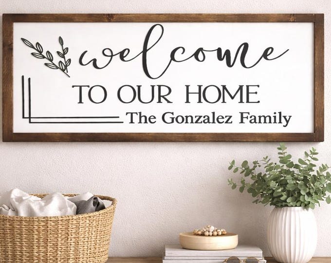 Personalized Welcome Home Sign | 3D Wood Lettering, Farmhouse Frame, Realtor Gift