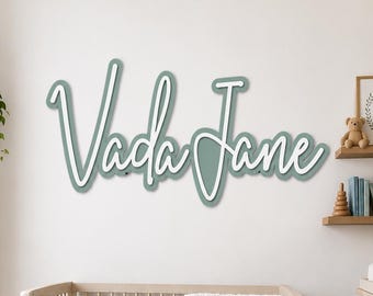 Custom Layered Cursive Name Sign, Nursery Wall Art, Birch Wood Home Decor