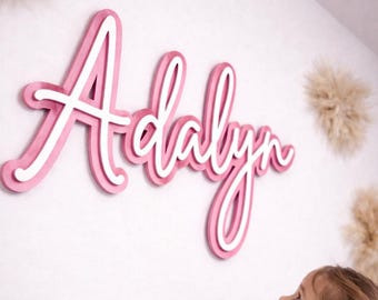 Custom Layered Wood Name Sign, Boho Nursery Decor, Above Crib Wall Art