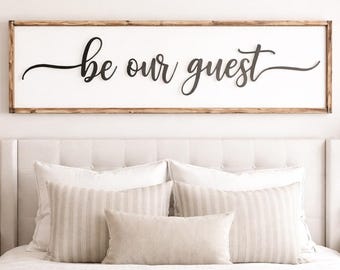 Letrero "Sea nuestro invitado": Decoración para habitación de invitados con marco de madera 3D