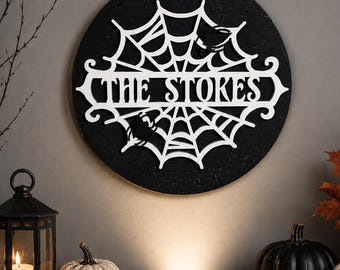 Personalized Halloween Spider Web Sign , Wooden sign